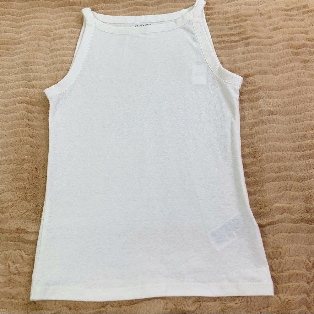 J Crew NWT High-neck tank top in stretch linen‎ blend in cream